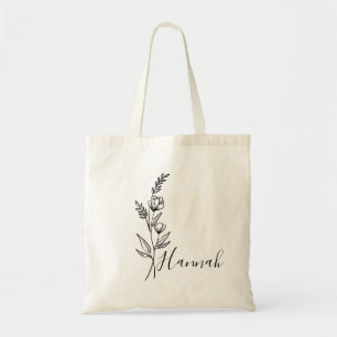 Tote Bag Fleur du mois de naissance personnalisée avec nom