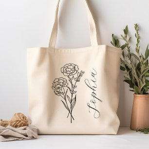 Tote Bag Fleur du mois de naissance personnalisée Janvier