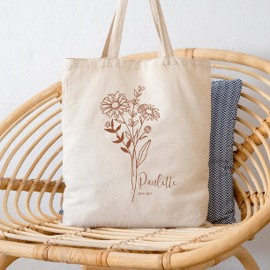 Tote Bag Fleur du mois de naissance personnalisée rouille d