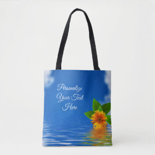 Tote Bag Fleur élégante sur l'eau ondulante Texte personnal