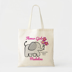 Tote Bag Fleur En vichy Eléphant avec Bouquet rose