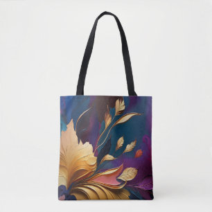Tote Bag Fleur épanouie dorée – Composition florale abstrai