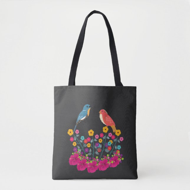 Tote Bag Fleur Et Oiseaux Coloré Beau (Devant)