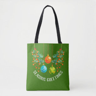 Tote Bag Fleur Et Ornements De Noël