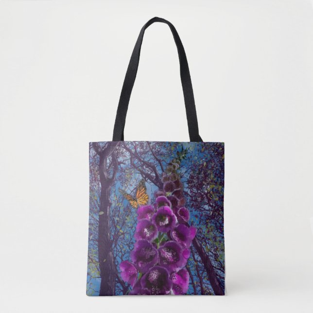 Tote Bag Fleur et papillon Foxglove (Devant)