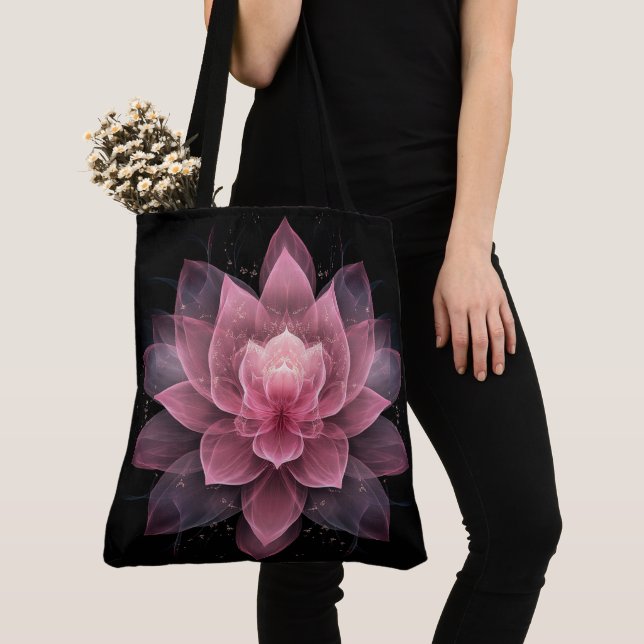 Tote Bag Fleur Ethereal Lotus - Yoga noir rose clair (De près)