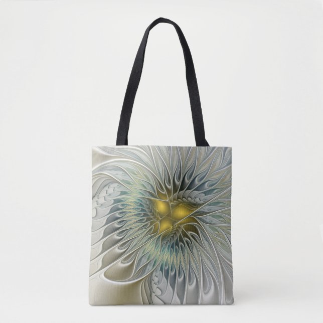 Tote Bag Fleur Fantastique Argent Doré Art Fractal Abstrait (Devant)
