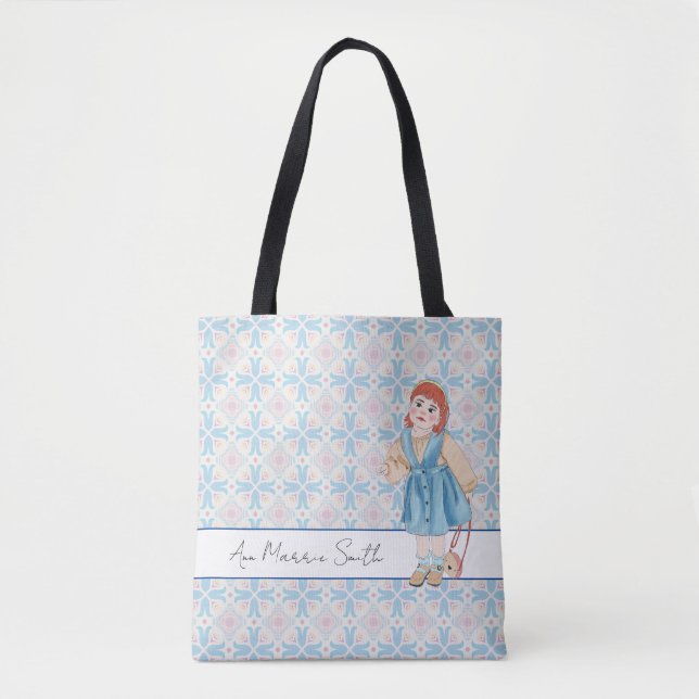 Tote Bag Fleur fille Pastel Motif rose bleu modifiable (Devant)