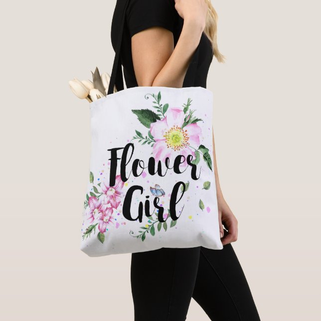 Tote Bag Fleur Fille Rose Blush Floral Mariage (De près)