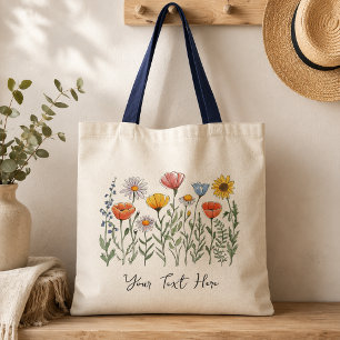 Tote Bag Fleur florale de fleur sauvage aquarelle personnal
