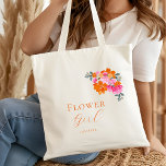 Tote Bag Fleur florale rose vif Fille Nom Mariage<br><div class="desc">Surprenez votre fille de fleurs avec ce joli sac fourre-tout,  avec de jolies aquarelles florales et texte modifiable. Customisez facilement en cliquant sur l'option "personnaliser".</div>