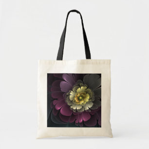 Tote Bag Fleur fractale grise pourpre moderne abstraite