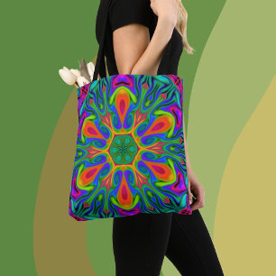 Tote Bag Fleur hippie psychédélique arc-en-ciel