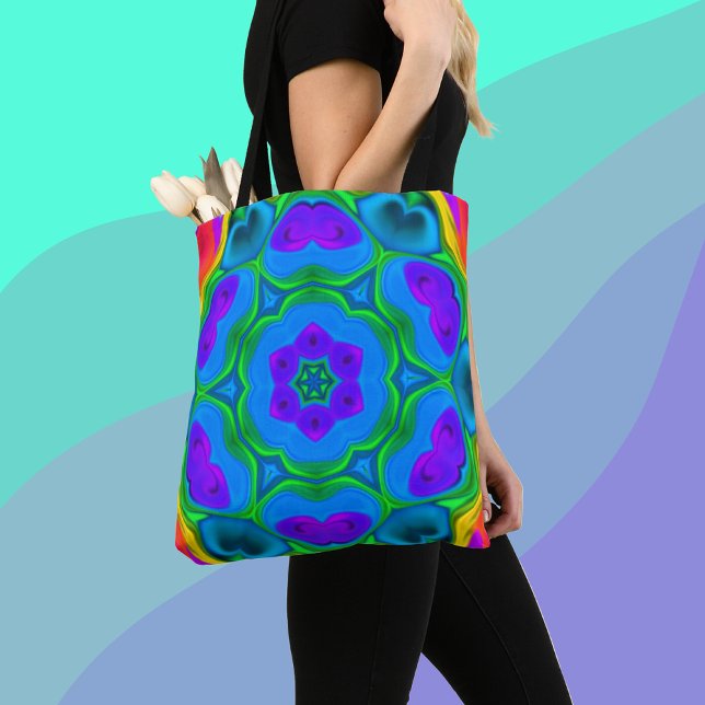 Tote Bag Fleur hippie psychédélique arc-en-ciel (Créateur téléchargé)