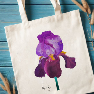 Tote bag fleur iris violet aquarelle