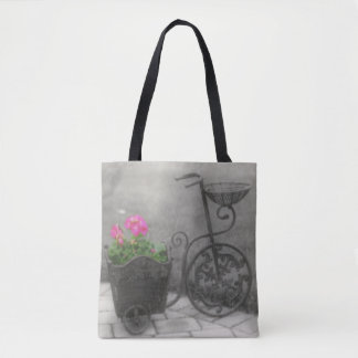 Tote Bag Fleur Jardin Vélo Vintage Couleur partielle
