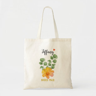 Tote Bag Fleur jaune et mariées feuille Nom de la femme