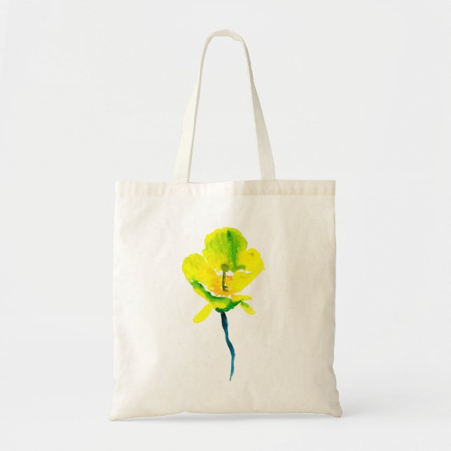 Tote Bag Fleur libre florale abstraite aquarelle jaune (Devant)