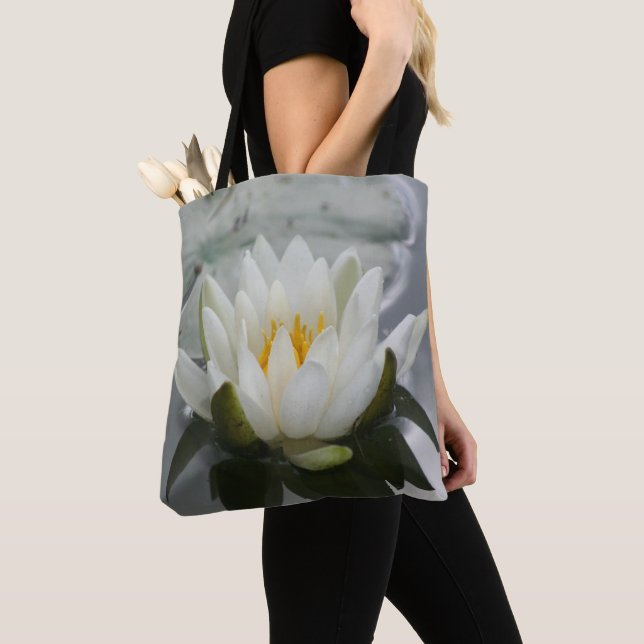 Tote Bag Fleur Lily Lotus en fleurs d'eau blanche (De près)