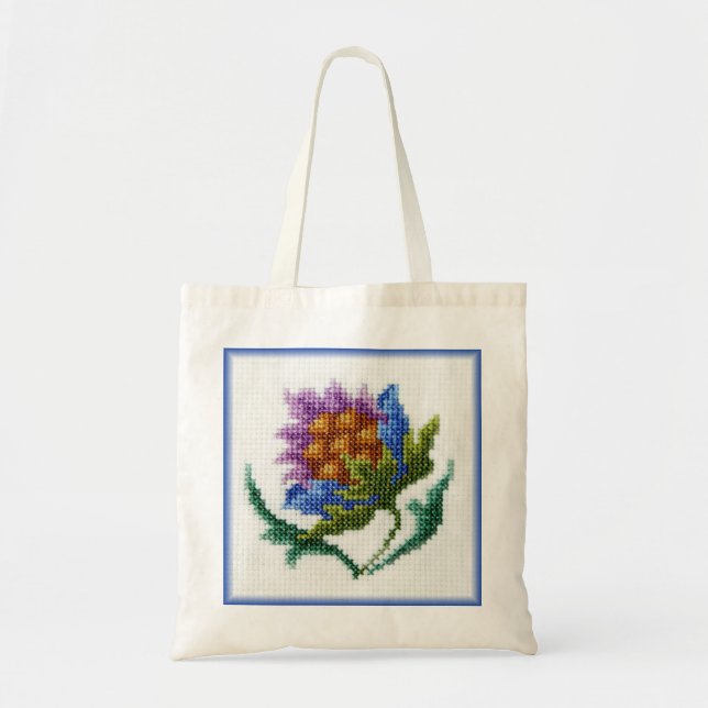 Tote Bag Fleur lumineuse brodée par main (Devant)