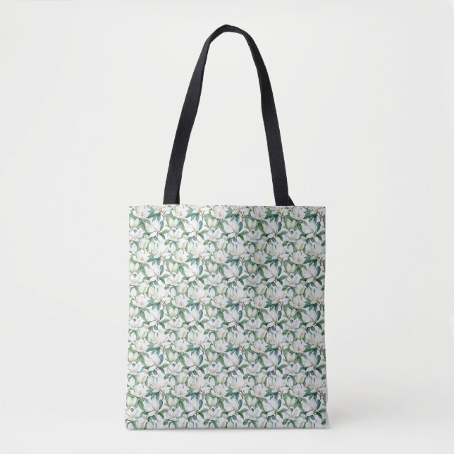 Tote Bag Fleur Magnolia Blanche Sans Faille Avec Feuilles V (Devant)