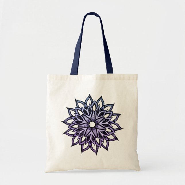 Tote Bag Fleur Mandala Blue Violet Floral Art (Devant)