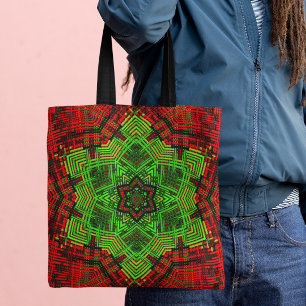Tote Bag Fleur Mandala de tissage rouge et vert