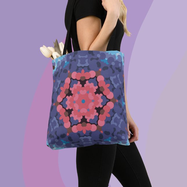 Tote Bag Fleur Mandala rétro bleu et rose (Créateur téléchargé)