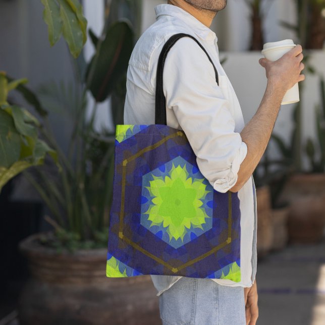 Tote Bag Fleur Mandala Retro Vert et Bleu (Créateur téléchargé)