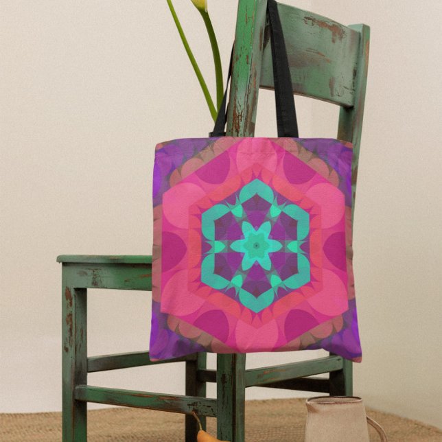 Tote Bag Fleur Mandala rose bleu et violet rétro (Créateur téléchargé)