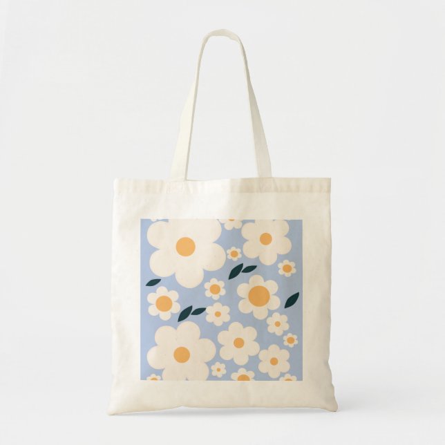 Tote Bag Fleur Marché Copenhague Fleurs Bleu Bleu Blanc Flo (Devant)