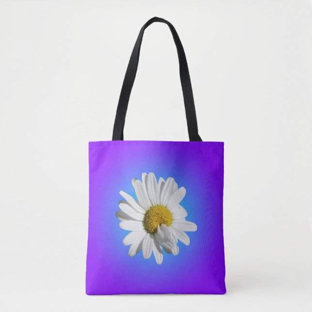 Tote Bag Fleur marguerite blanche Flore pourpre Bleu Dégrad (Devant)
