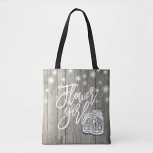 Tote Bag Fleur mariage Fille Bois Mason Jar Lumières à cord
