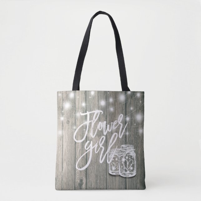 Tote Bag Fleur mariage Fille Bois Mason Jar Lumières à cord (Devant)