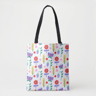 Tote Bag Fleur mignonne et papillon Enfants Motifs sans cou