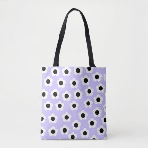 Tote Bag Fleur noire et blanche mignonne avec Arrière - pla