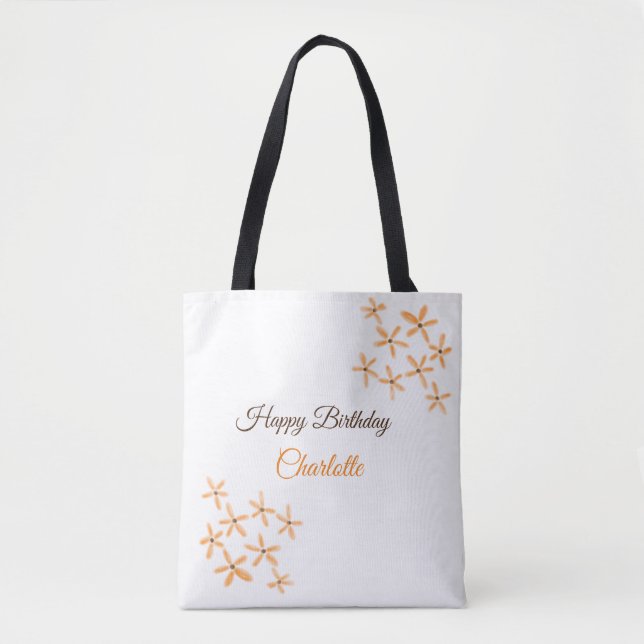 Tote Bag Fleur orange brune heureux anniversaire ajouter no (Devant)