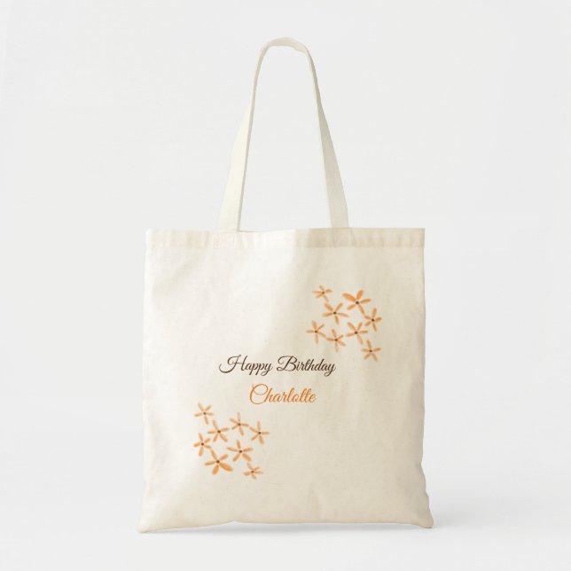 Tote Bag Fleur orange brune heureux anniversaire ajouter no (Devant)