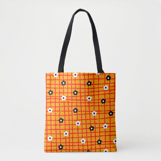 Tote Bag Fleur Orange rouge Chèque Motif Vibrant (Devant)