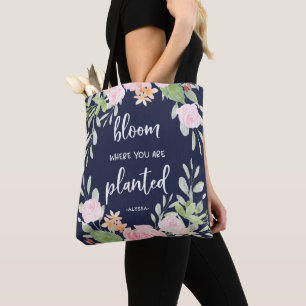 Tote Bag Fleur où vous êtes typographie florale plantée