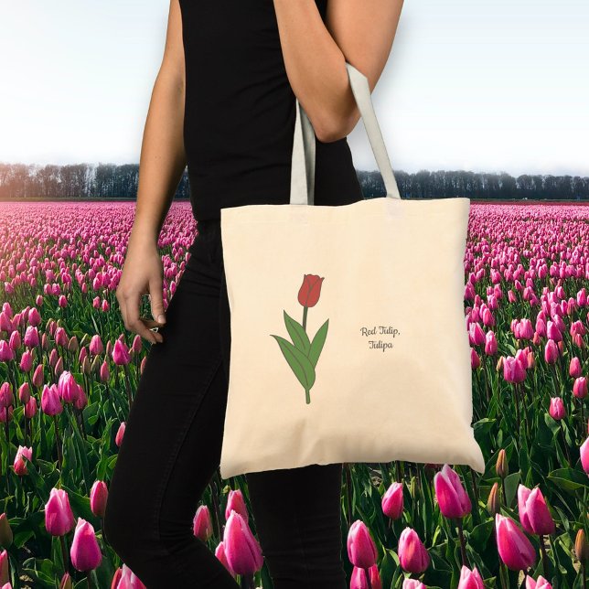 Tote Bag Fleur pastel de Tulipe rouge botanique (Red Tulip Flower Tote Bag)