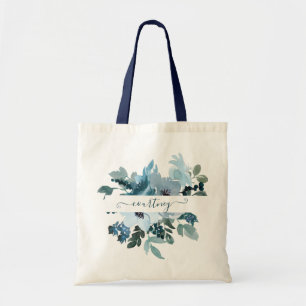 Tote Bag Fleur personnalisée aquarelle bleue et sarcelle