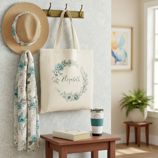 Tote Bag Fleur personnalisée vert de mer (Créateur téléchargé)
