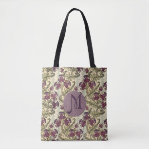 Tote Bag Fleur pourpre de chardon de Nouveau d'art initial