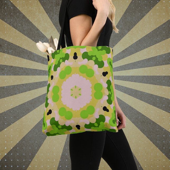 Tote Bag Fleur Retro Mandala jaune vert et blanc (Créateur téléchargé)