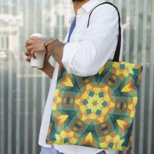 Tote Bag Fleur rétro Mandala jaune vert et orange