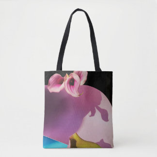Tote Bag Fleur rose et jaune sur papier rose