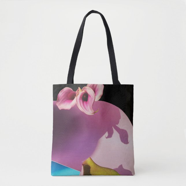 Tote Bag Fleur rose et jaune sur papier rose (Devant)