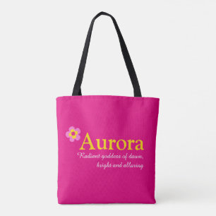 Tote Bag Fleur rose nom personnalisé Aurora et significati