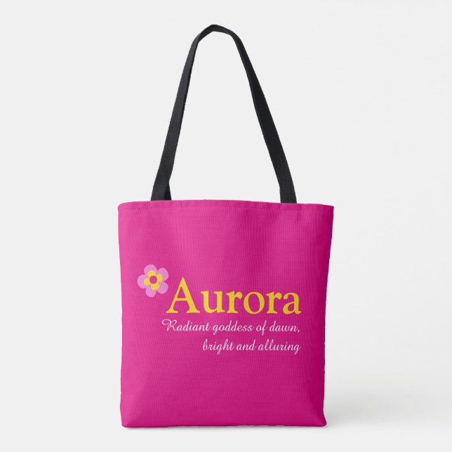 Tote Bag Fleur rose nom personnalisé Aurora et significatio (Dos)